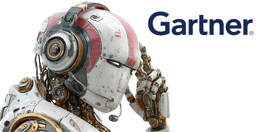 A futuristic robot with headset thoughtfully ponders a complex problem while wea a worn white and gold helmet.