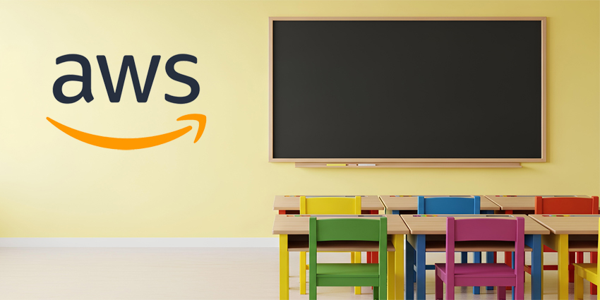 Empty kindergarten classroom with colorful chairs and a blank blackboard on a yellow wall, ready for school lessons. Modern interior with copy space