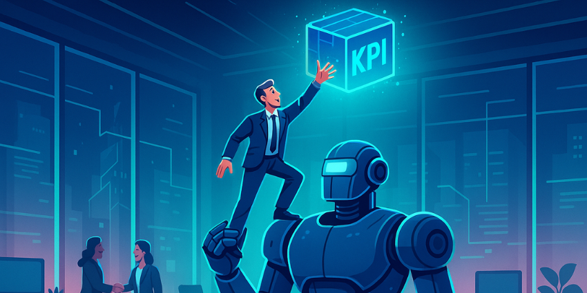 Marketing executive achieving KPIs for marketing performance.